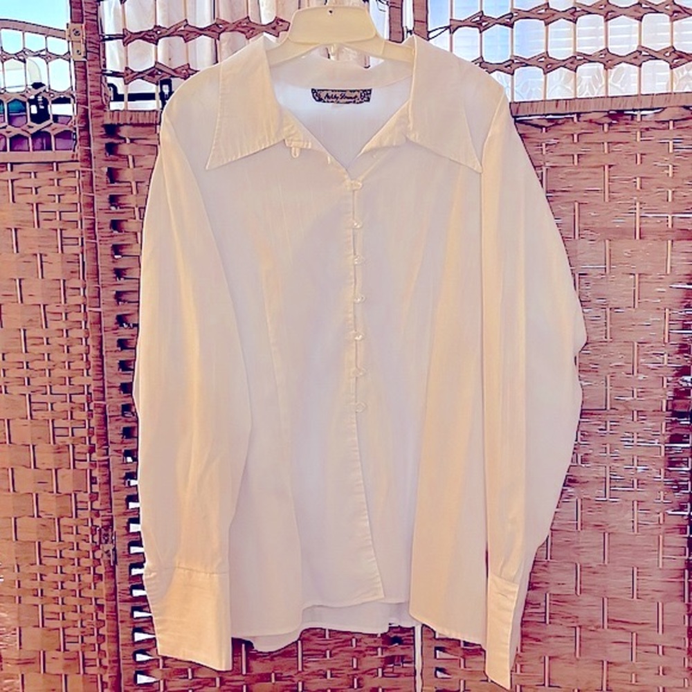 Classic Long Sleeve White Blouse by Ashley Stewart